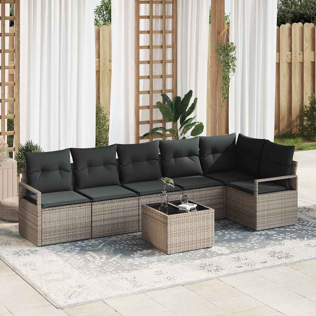 vidaXL Zestaw Sof z poduszką 7 pcs Szary polirattan