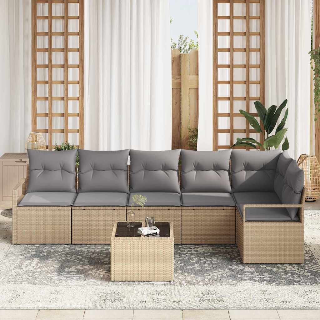 vidaXL Zestaw Sof z poduszką 7 pcs Beżowy polirattan