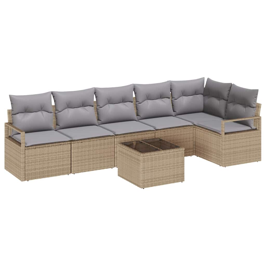 vidaXL Zestaw Sof z poduszką 7 pcs Beżowy polirattan