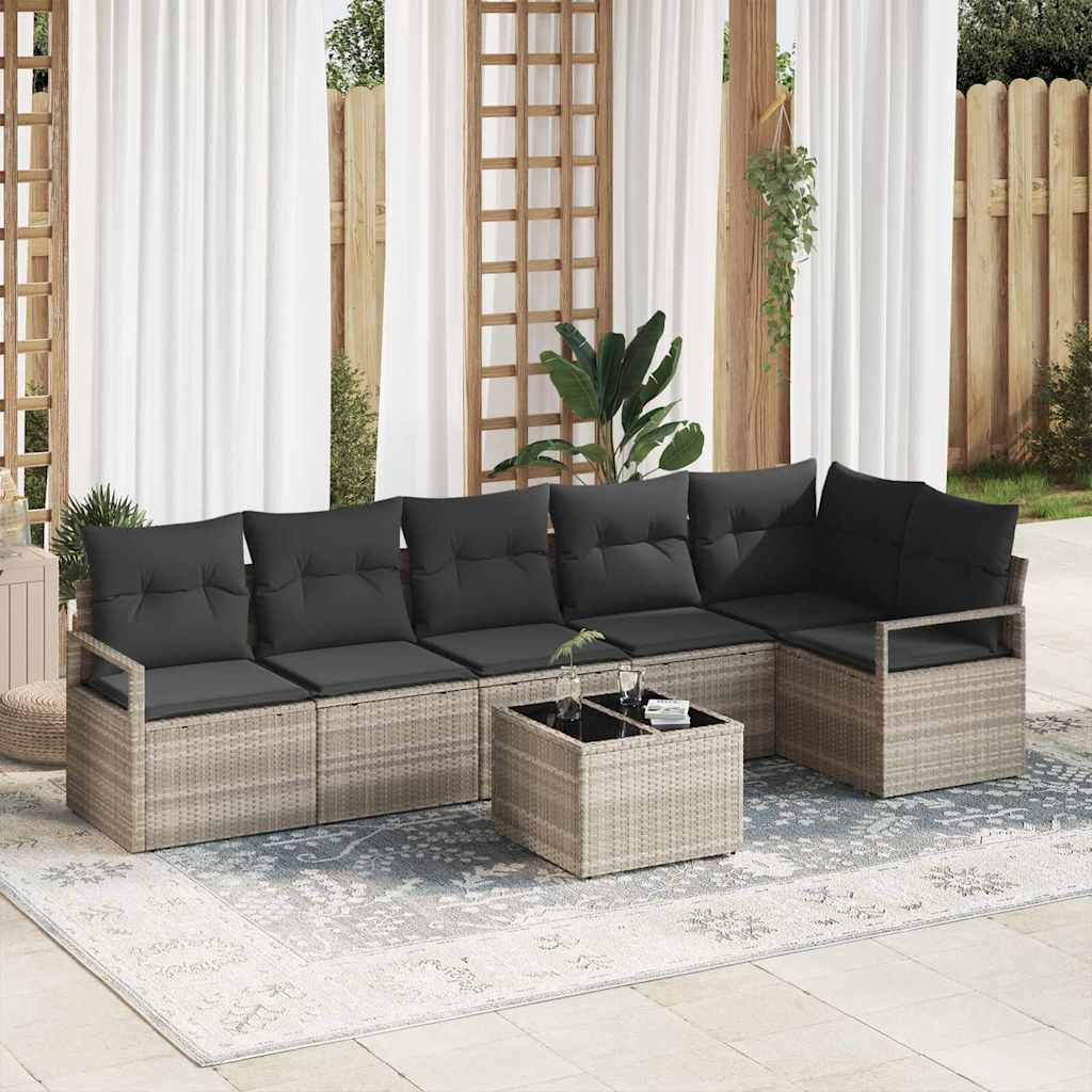 vidaXL Zestaw Sof 7 pcs Jasnoszary polirattan