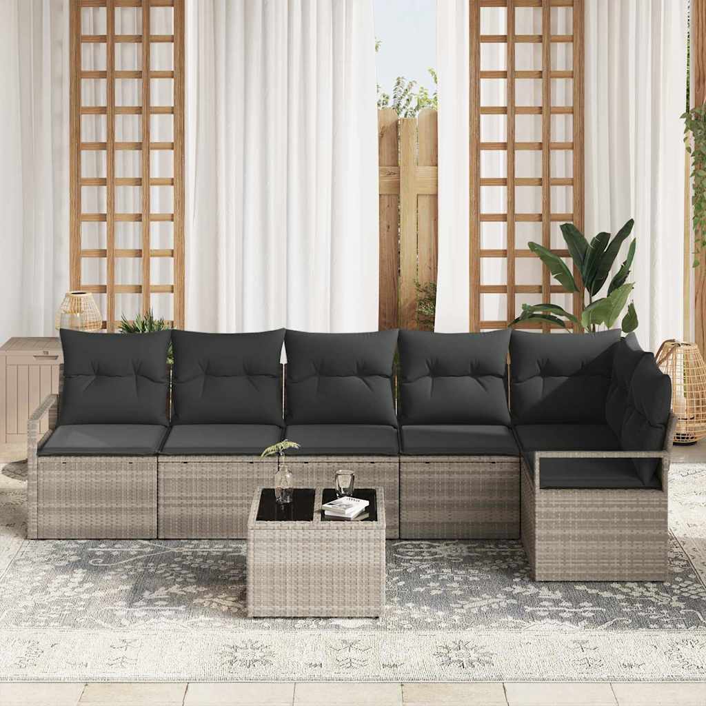 vidaXL Zestaw Sof 7 pcs Jasnoszary polirattan