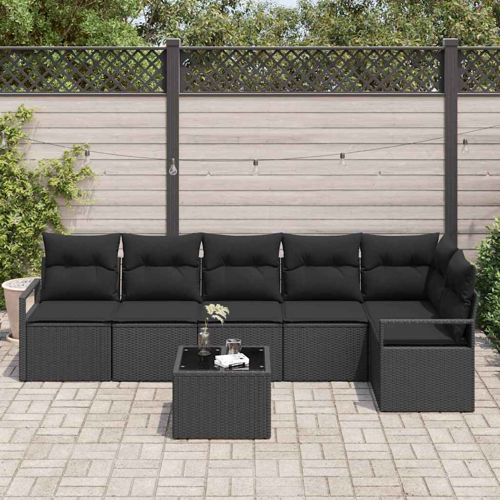 vidaXL Zestaw Sof z poduszką 7 pcs Czarny polirattan