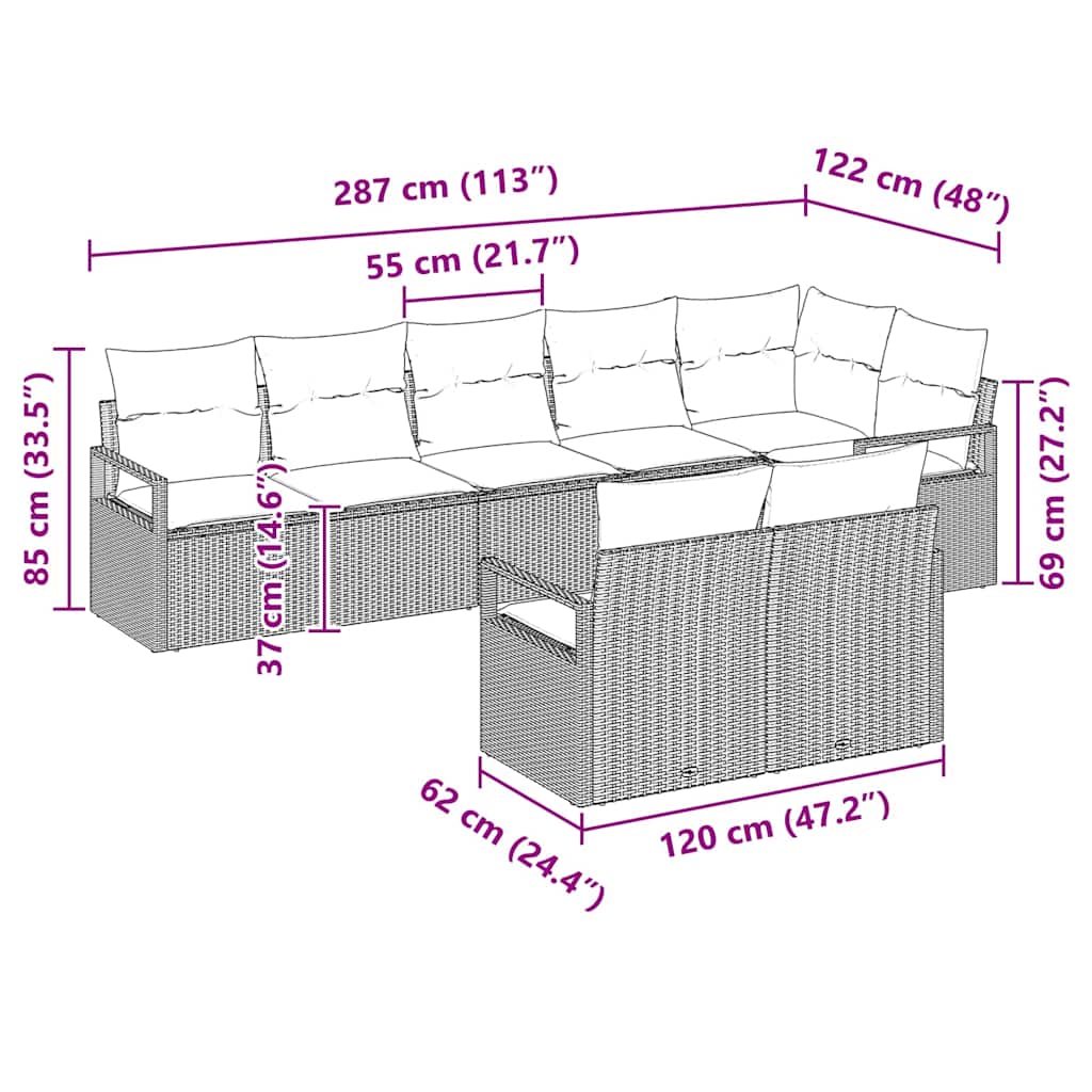 vidaXL Zestaw Sof 8 pcs Czarny polirattan