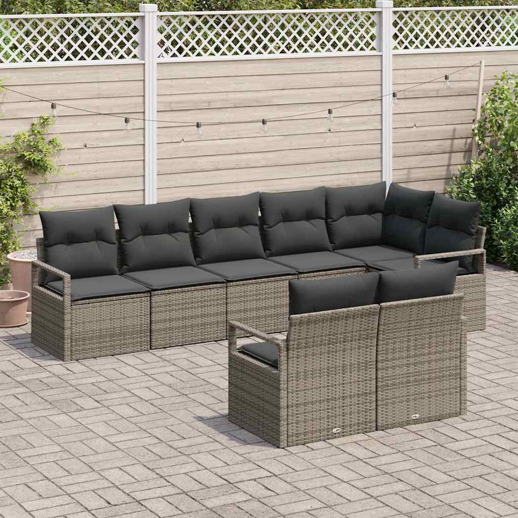 vidaXL Zestaw Sof 8 pcs Szary polirattan