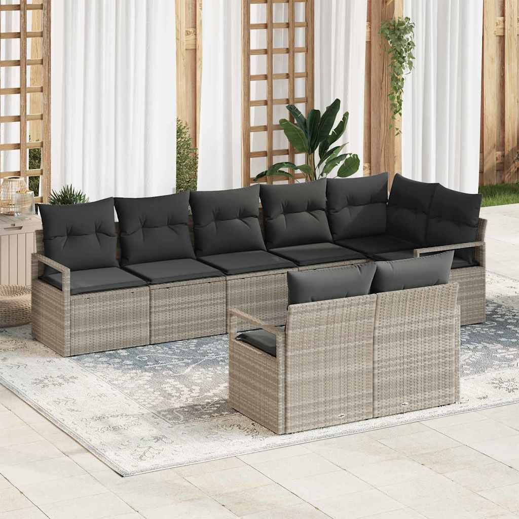 vidaXL Zestaw Sof 8 pcs Jasnoszary polirattan