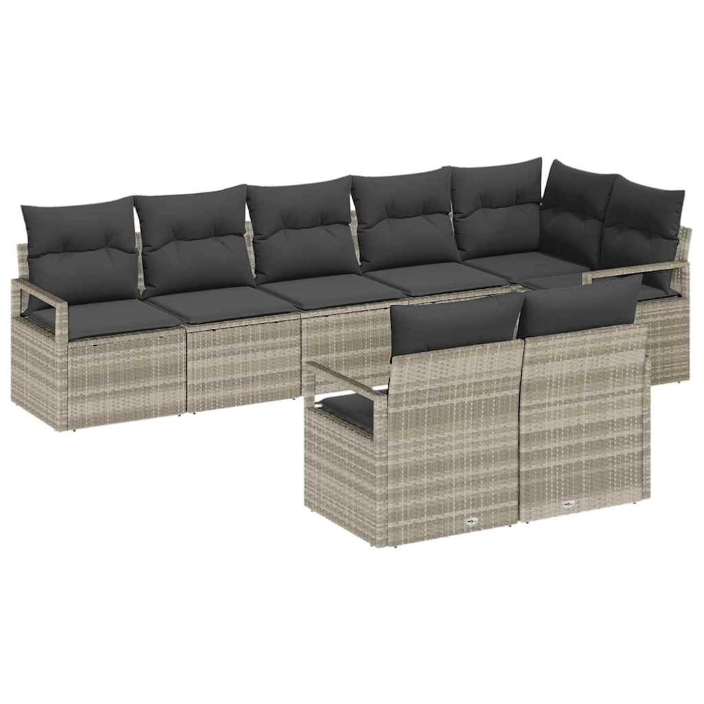 vidaXL Zestaw Sof 8 pcs Jasnoszary polirattan