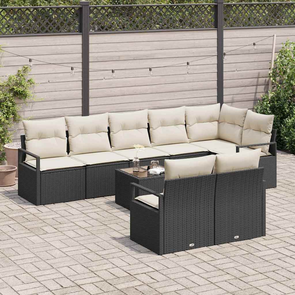 vidaXL Zestaw Sof z poduszką 9 pcs Czarny polirattan