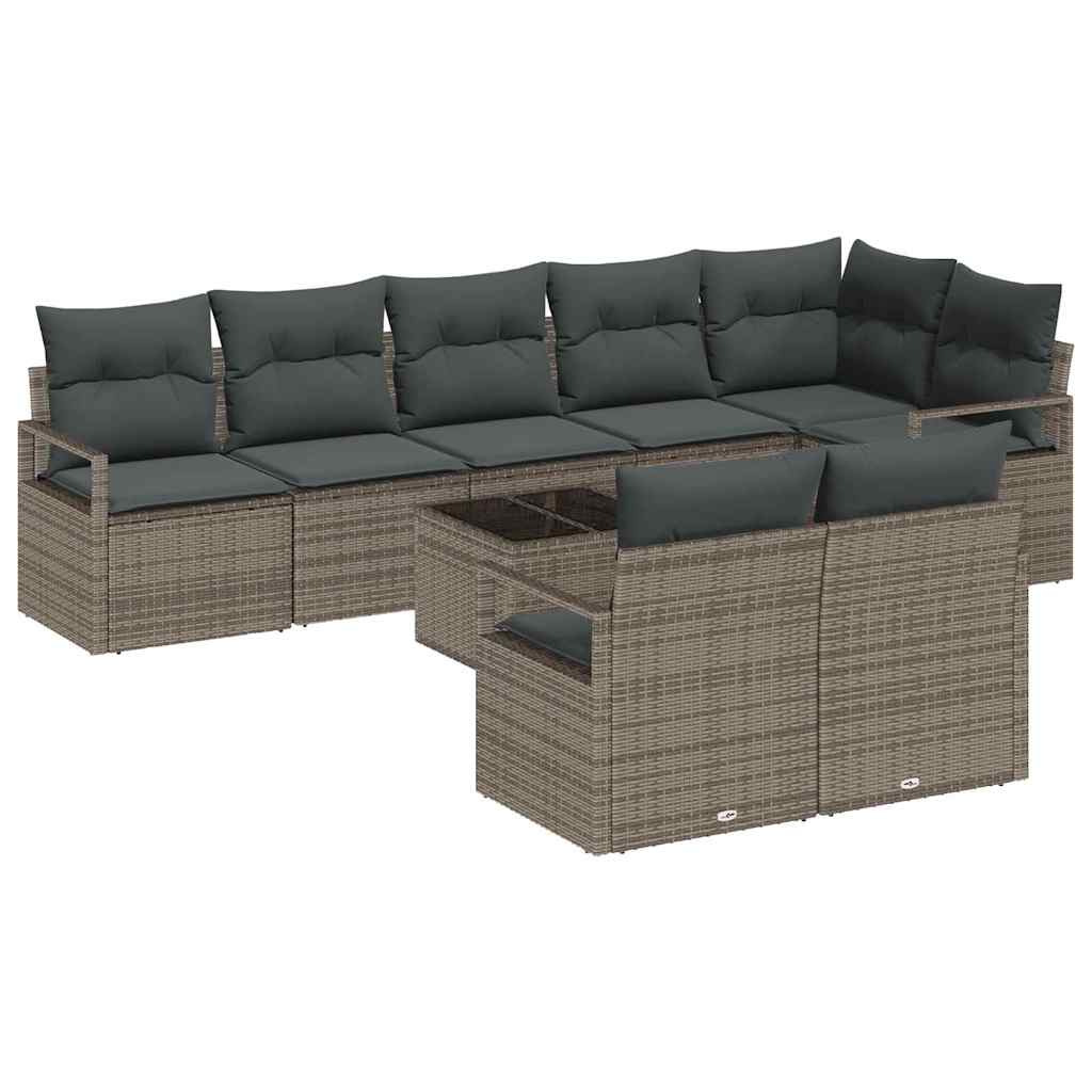 vidaXL Zestaw Sof 9 pcs Szary polirattan