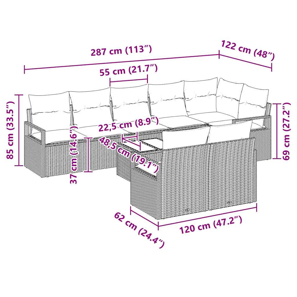 vidaXL Zestaw Sof 9 pcs Szary polirattan