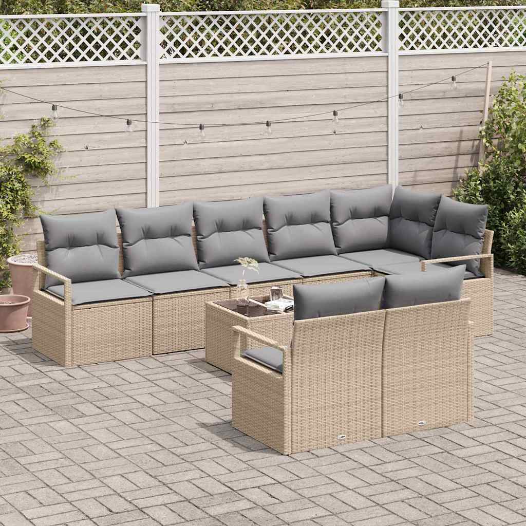 vidaXL Zestaw Sof z poduszką 9 pcs Beżowy polirattan