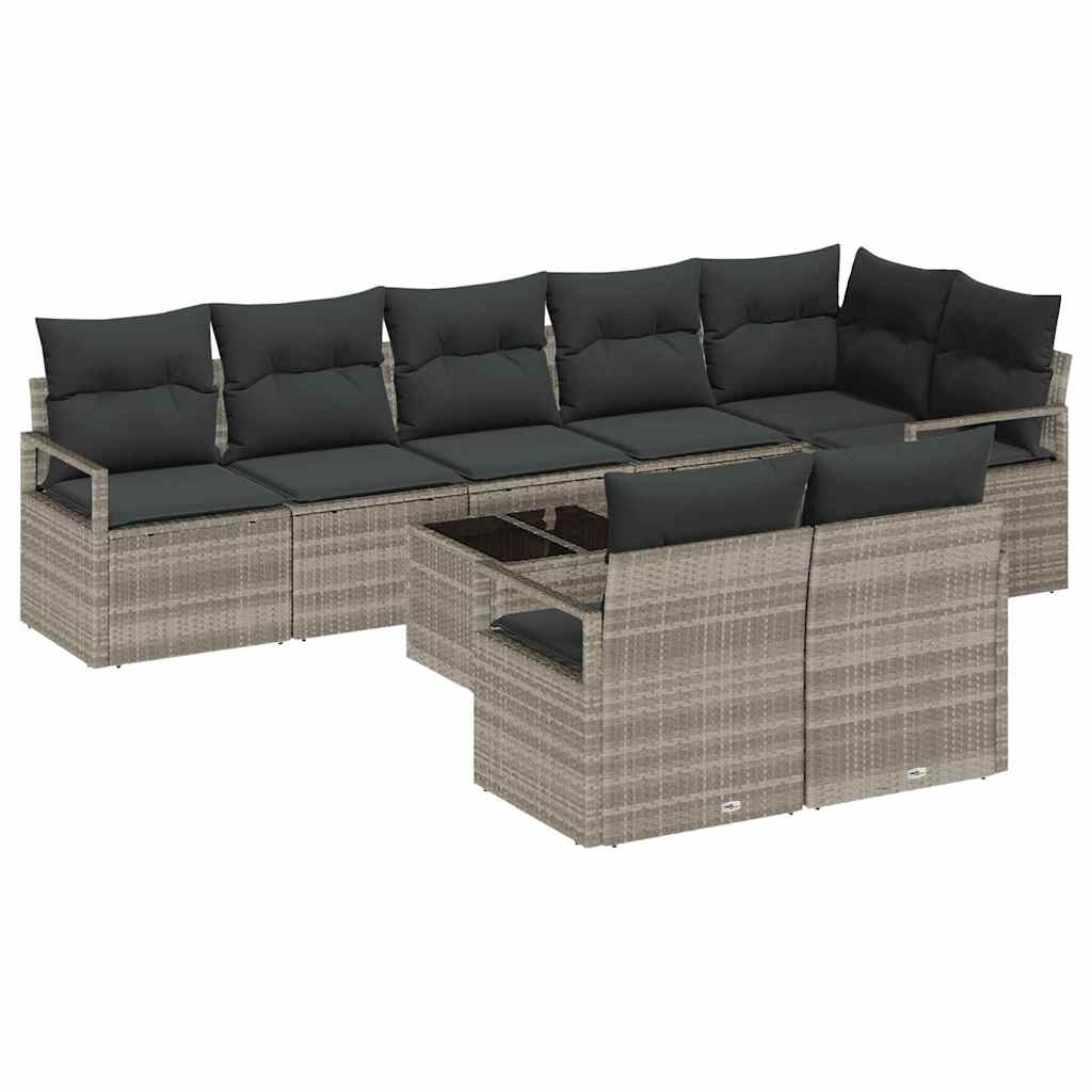 vidaXL Zestaw Sof z poduszką 9 pcs Jasnoszary polirattan