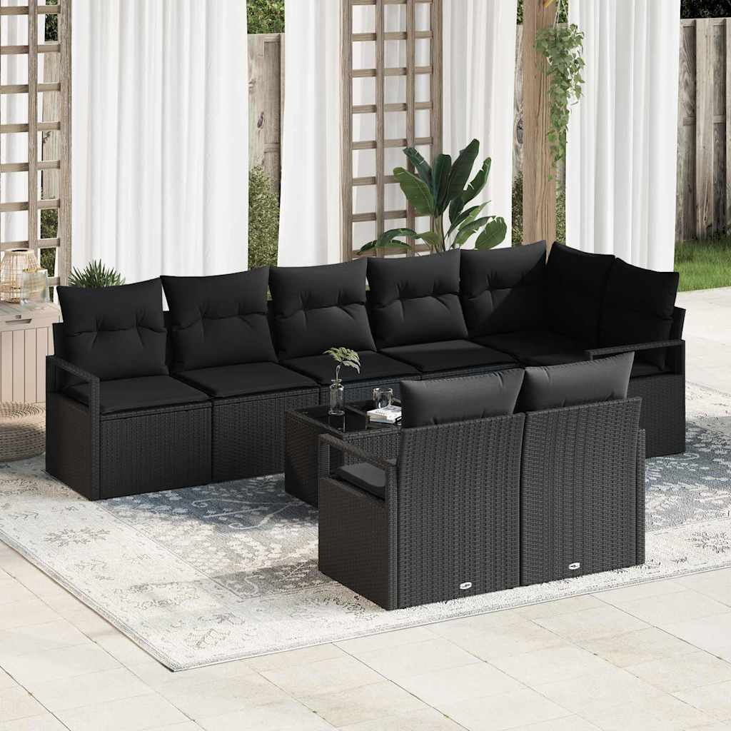 vidaXL Zestaw Sof z poduszką 9 pcs Czarny polirattan