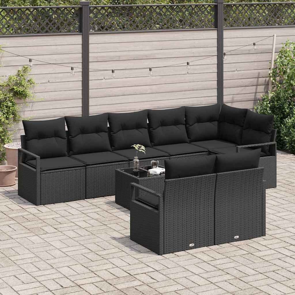 vidaXL Zestaw Sof z poduszką 9 pcs Czarny polirattan