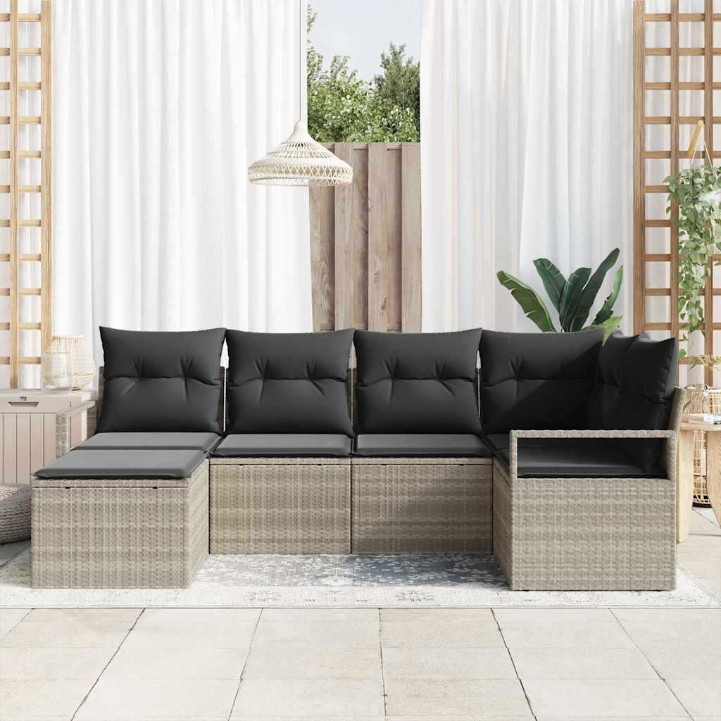 vidaXL Zestaw Sof 6 pcs Jasnoszary polirattan