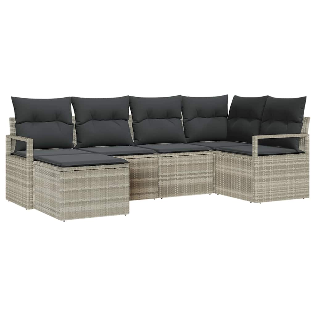 vidaXL Zestaw Sof 6 pcs Jasnoszary polirattan