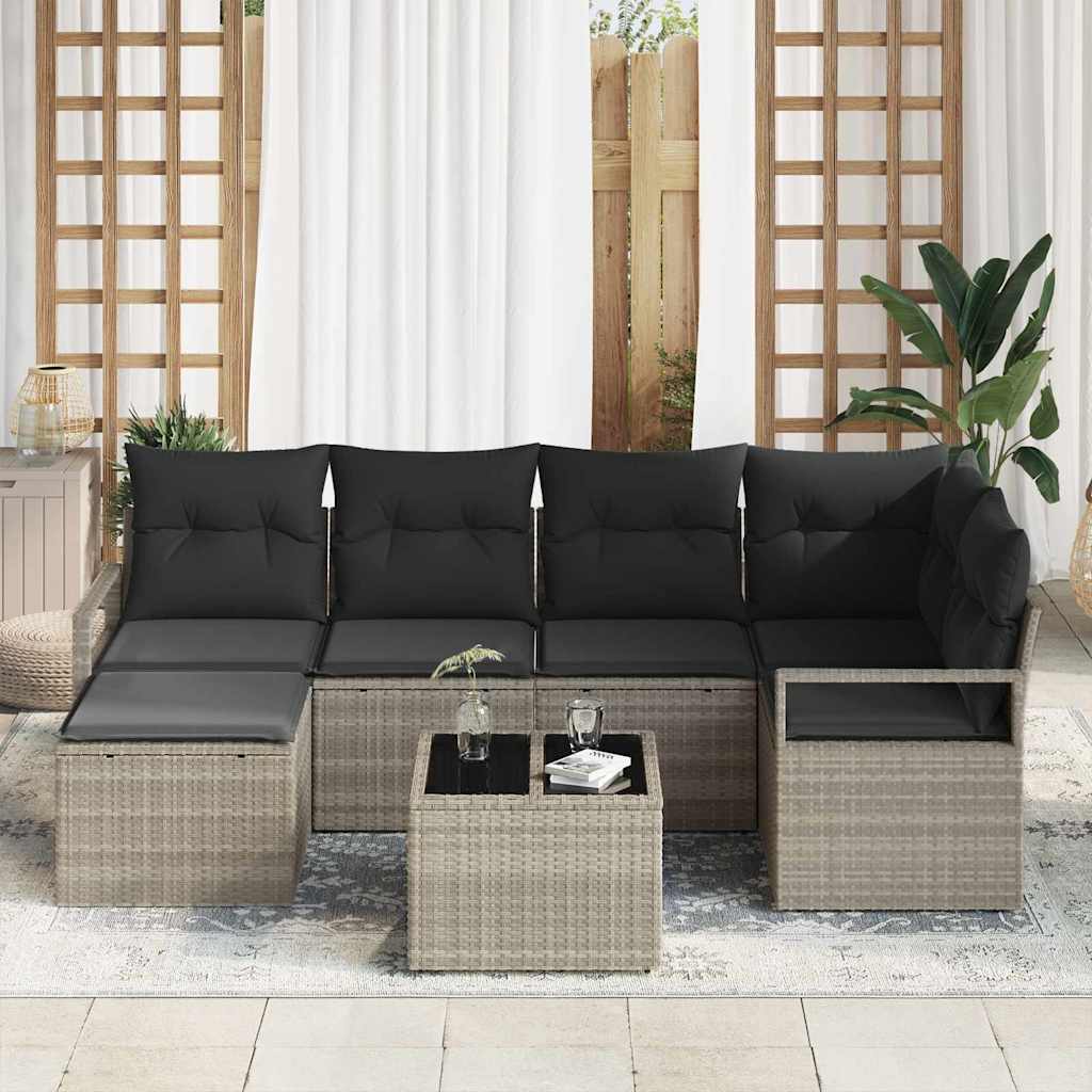 vidaXL Zestaw Sof 7 pcs Jasnoszary polirattan