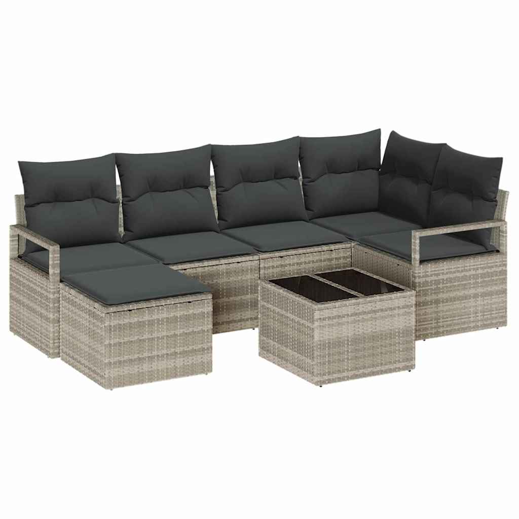 vidaXL Zestaw Sof 7 pcs Jasnoszary polirattan
