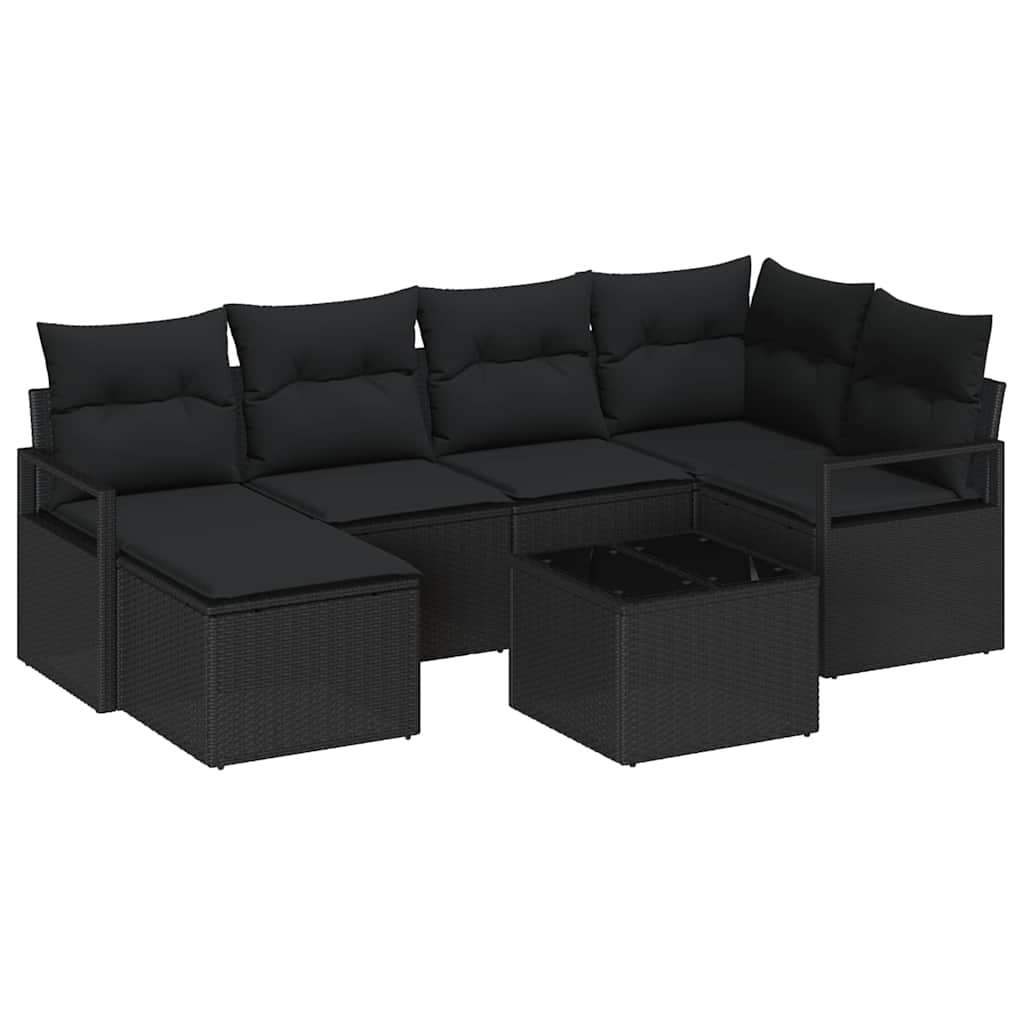 vidaXL Zestaw Sof z poduszką 7 pcs Czarny polirattan