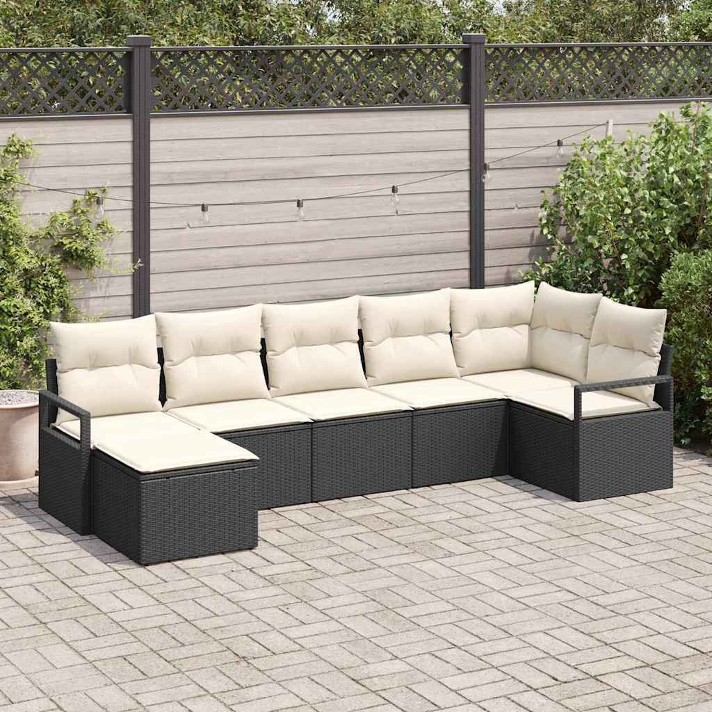 vidaXL Zestaw Sof z poduszką 7 pcs Czarny polirattan