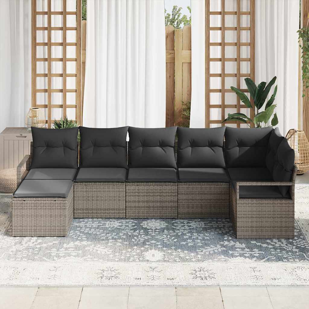 vidaXL Zestaw Sof 7 pcs Szary polirattan