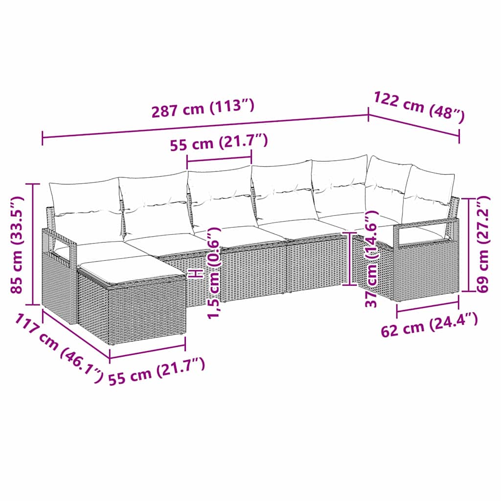 vidaXL Zestaw Sof 7 pcs Szary polirattan