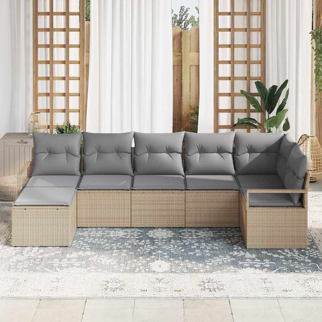 vidaXL Zestaw Sof z poduszką 7 pcs Beżowy polirattan