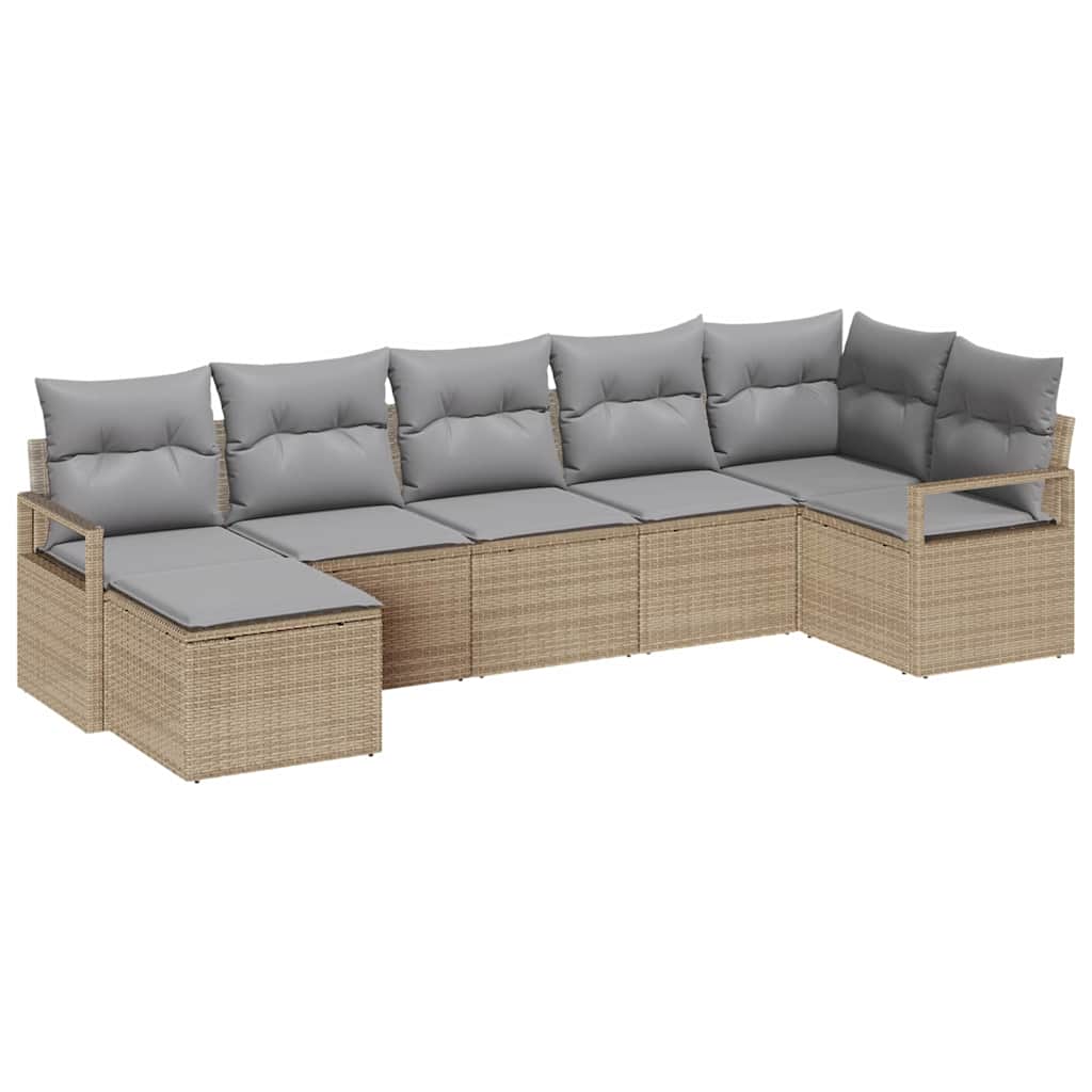vidaXL Zestaw Sof z poduszką 7 pcs Beżowy polirattan