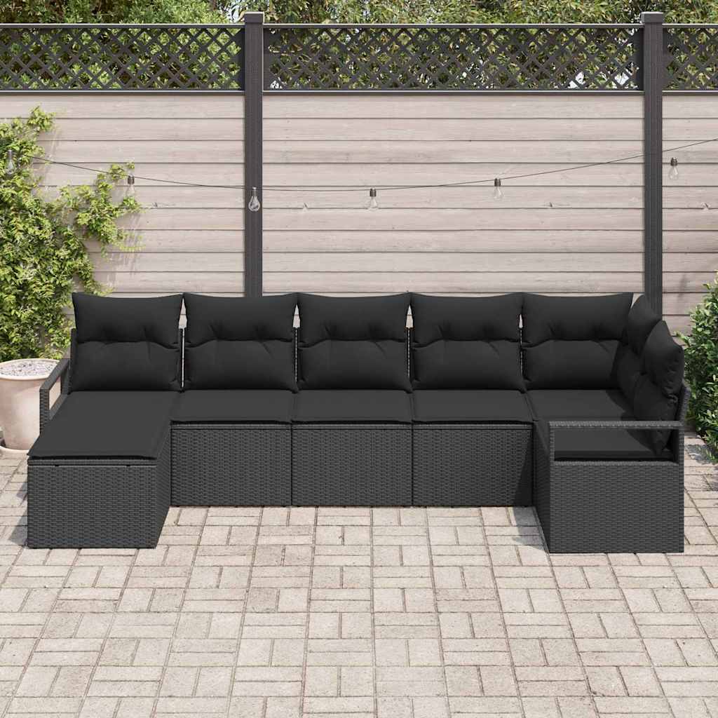 vidaXL Zestaw Sof z poduszką 7 pcs Czarny polirattan