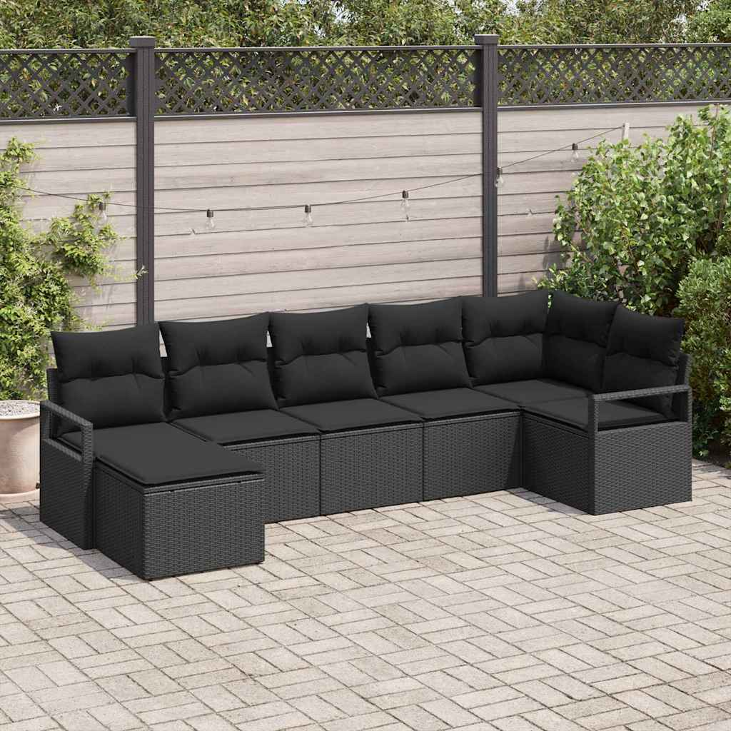 vidaXL Zestaw Sof z poduszką 7 pcs Czarny polirattan