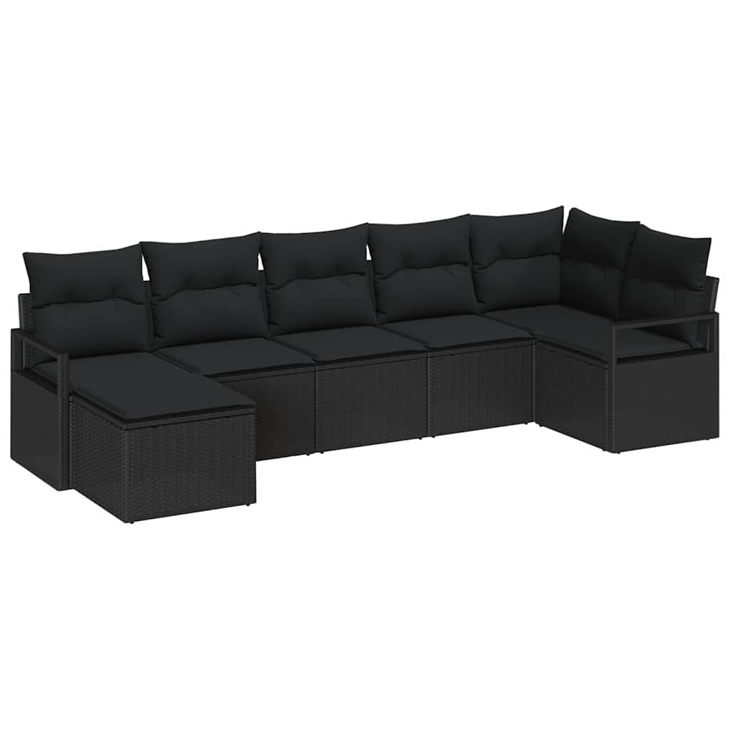 vidaXL Zestaw Sof z poduszką 7 pcs Czarny polirattan