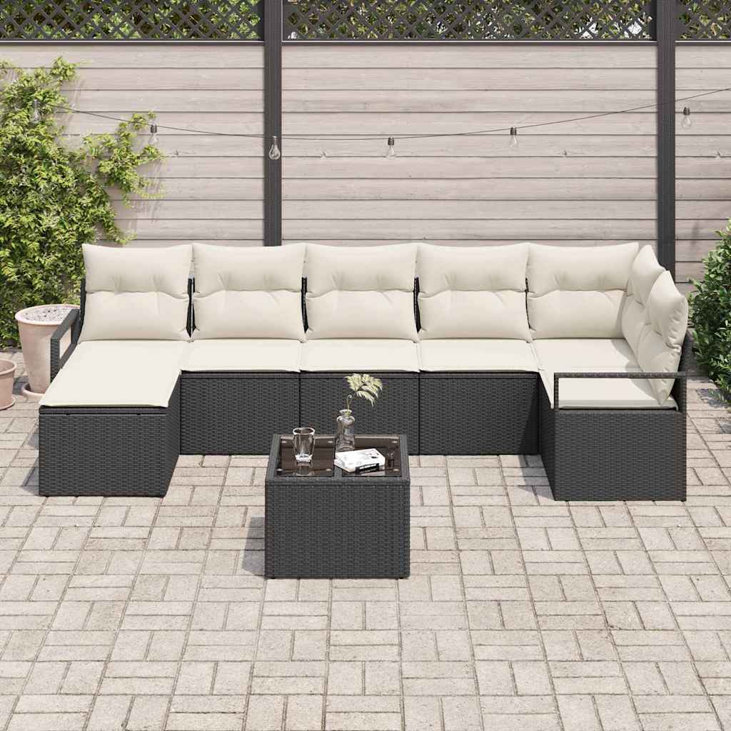 vidaXL Zestaw Sof z poduszką 8 pcs Czarny polirattan