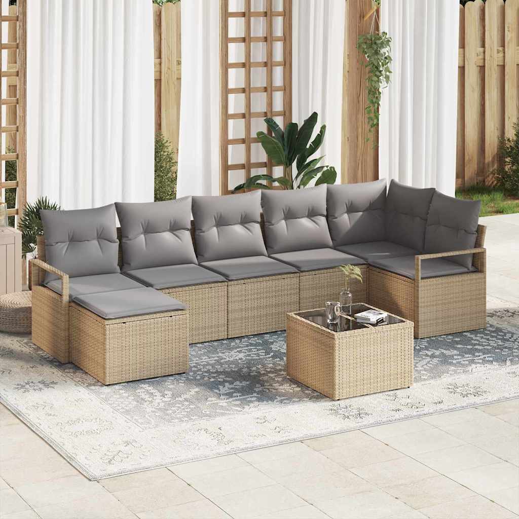 vidaXL Zestaw Sof z poduszką 8 pcs Beżowy polirattan
