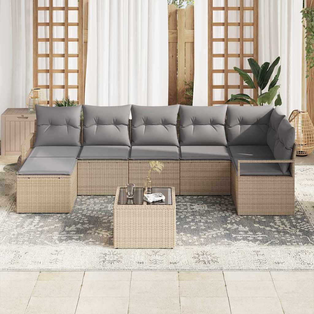 vidaXL Zestaw Sof z poduszką 8 pcs Beżowy polirattan