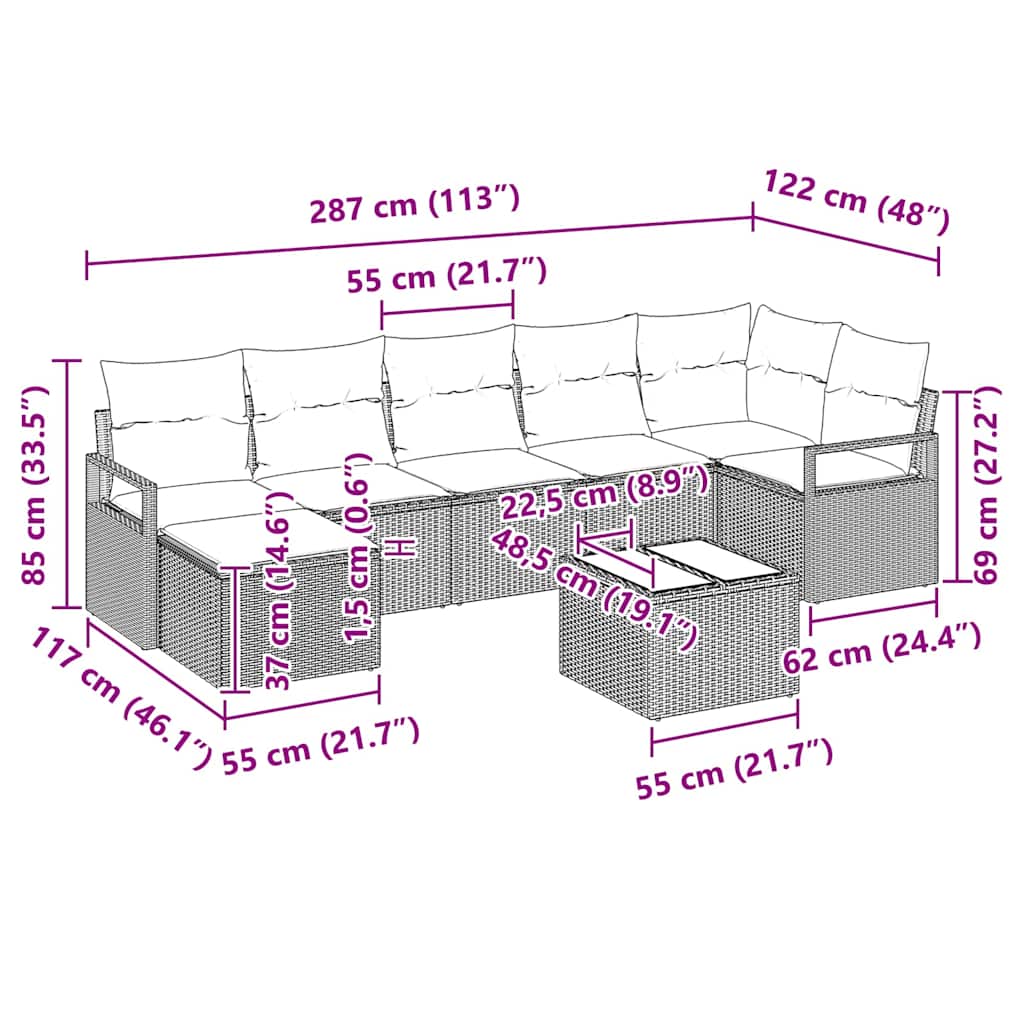 vidaXL Zestaw Sof 8 pcs Beżowy polirattan