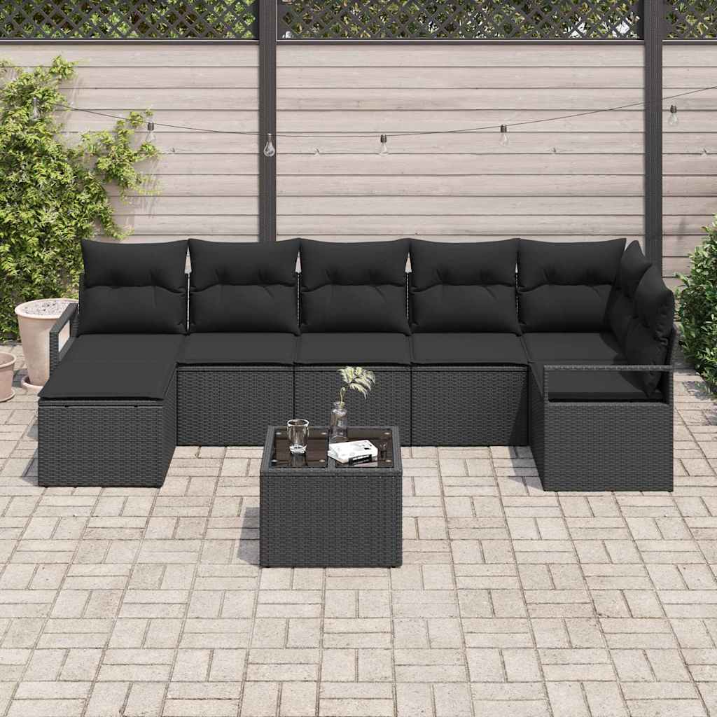 vidaXL Zestaw Sof z poduszką 8 pcs Czarny polirattan