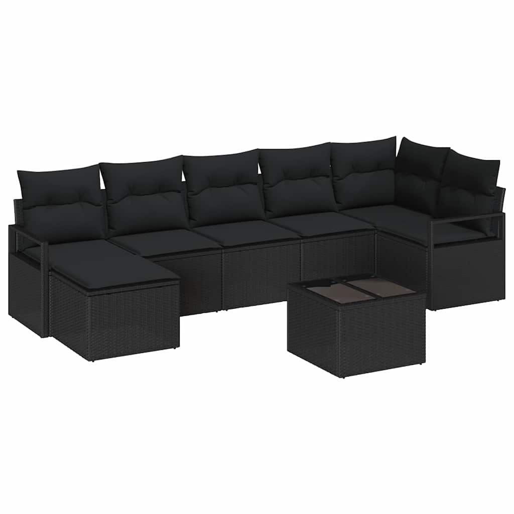 vidaXL Zestaw Sof z poduszką 8 pcs Czarny polirattan