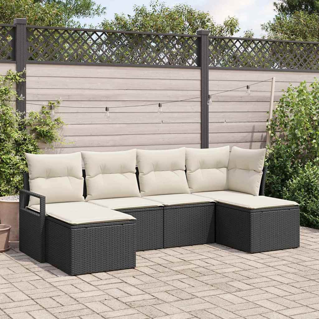 vidaXL Zestaw Sof 6 pcs Czarny polirattan