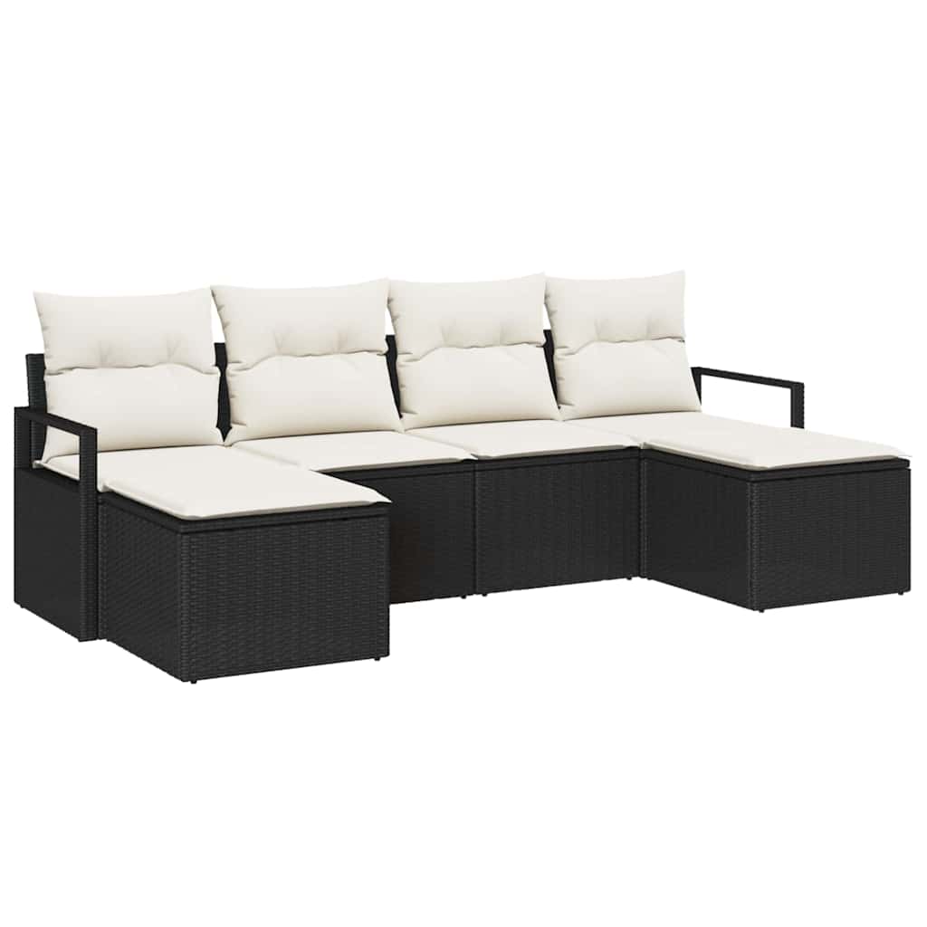 vidaXL Zestaw Sof 6 pcs Czarny polirattan