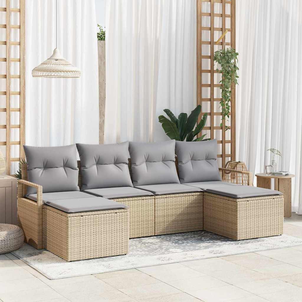 vidaXL Zestaw Sof 6 pcs Beżowy polirattan