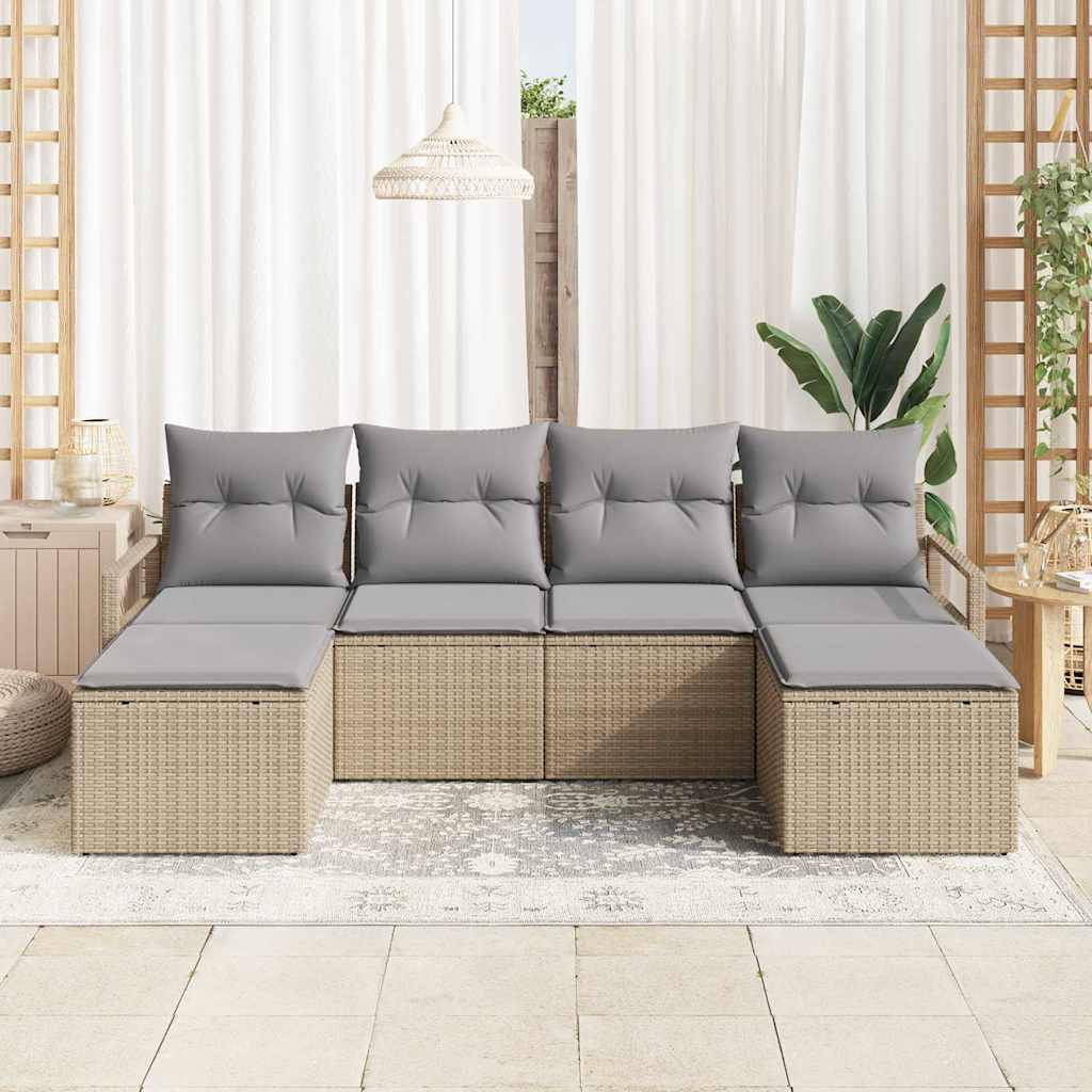 vidaXL Zestaw Sof 6 pcs Beżowy polirattan