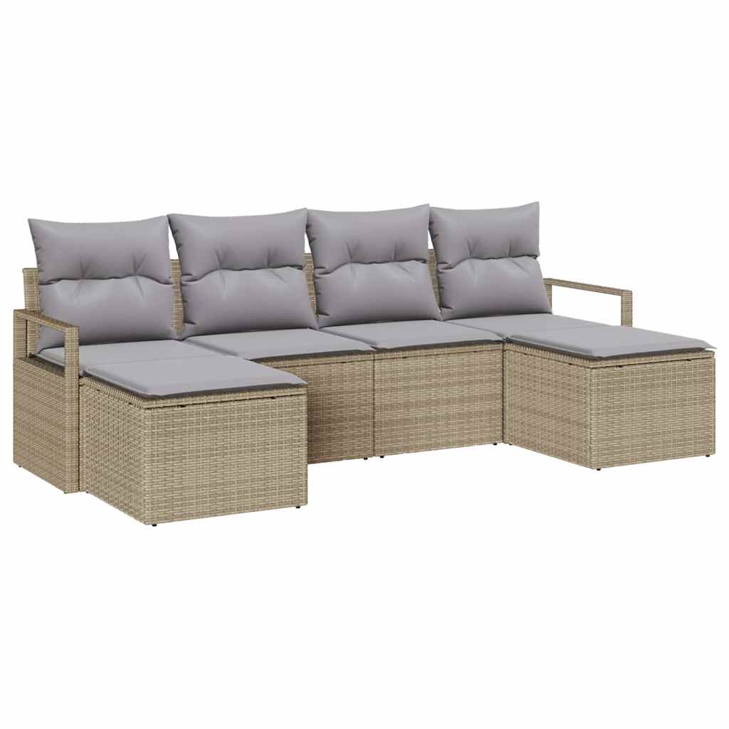 vidaXL Zestaw Sof 6 pcs Beżowy polirattan