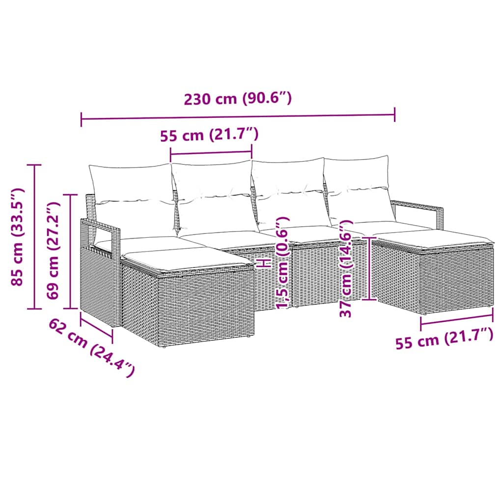 vidaXL Zestaw Sof 6 pcs Beżowy polirattan