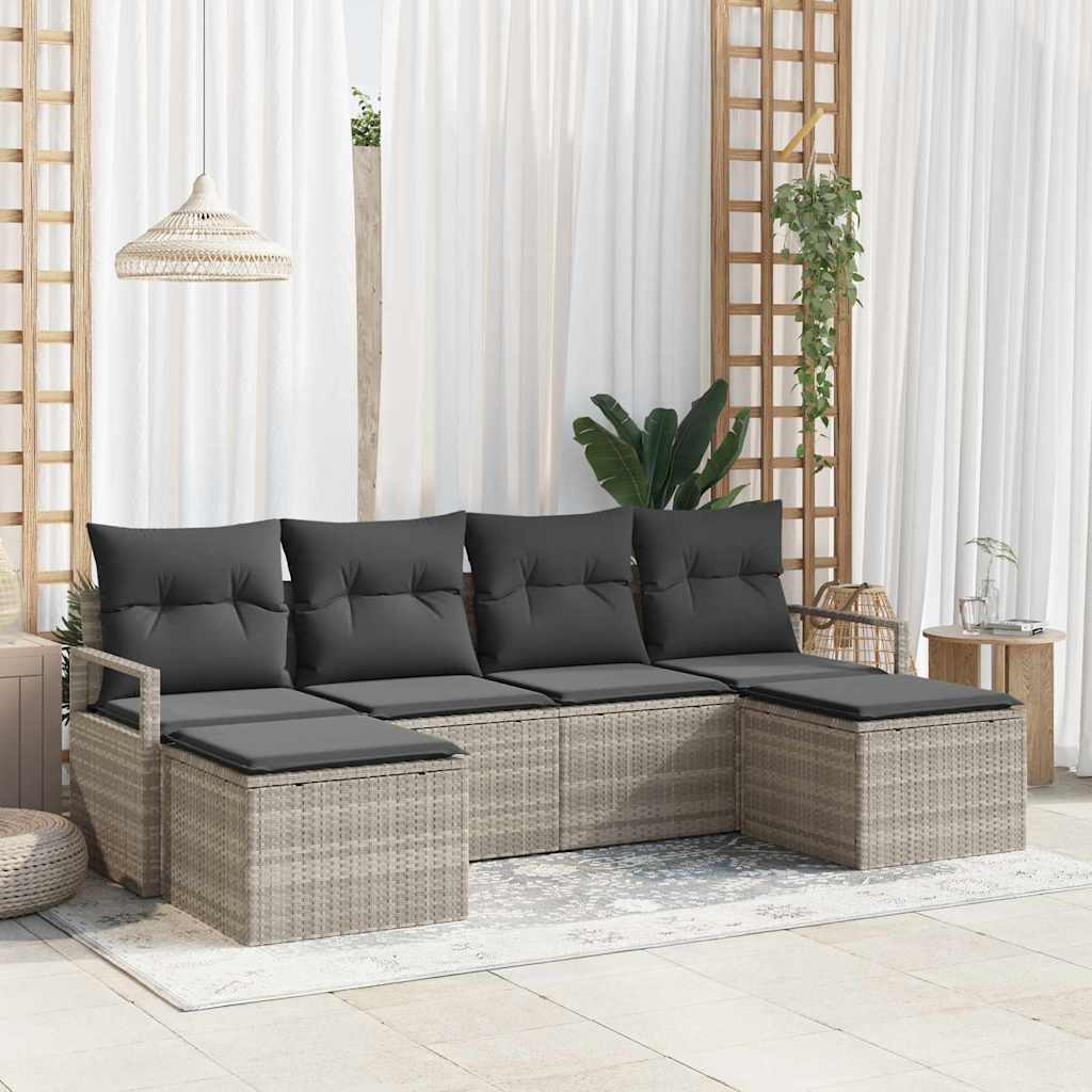 vidaXL Zestaw Sof 6 pcs Jasnoszary polirattan