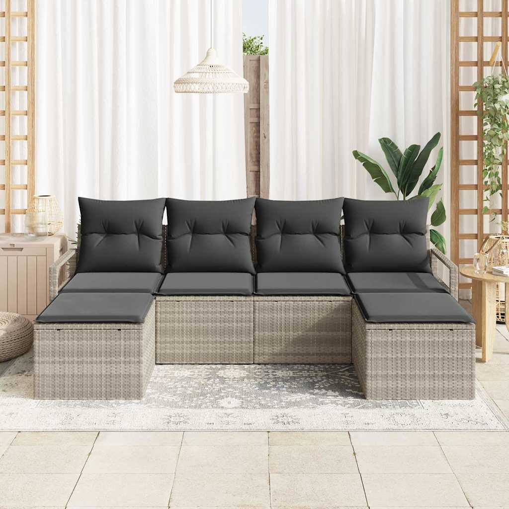 vidaXL Zestaw Sof 6 pcs Jasnoszary polirattan