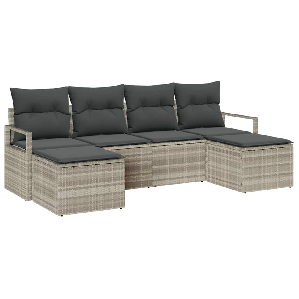 vidaXL Zestaw Sof 6 pcs Jasnoszary polirattan