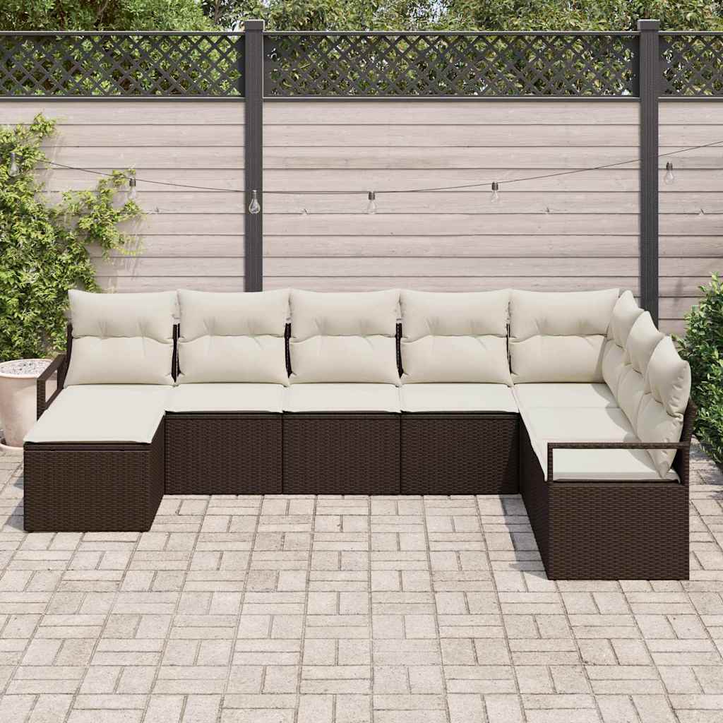 vidaXL Zestaw Sof z poduszką 8 pcs Brązowy polirattan