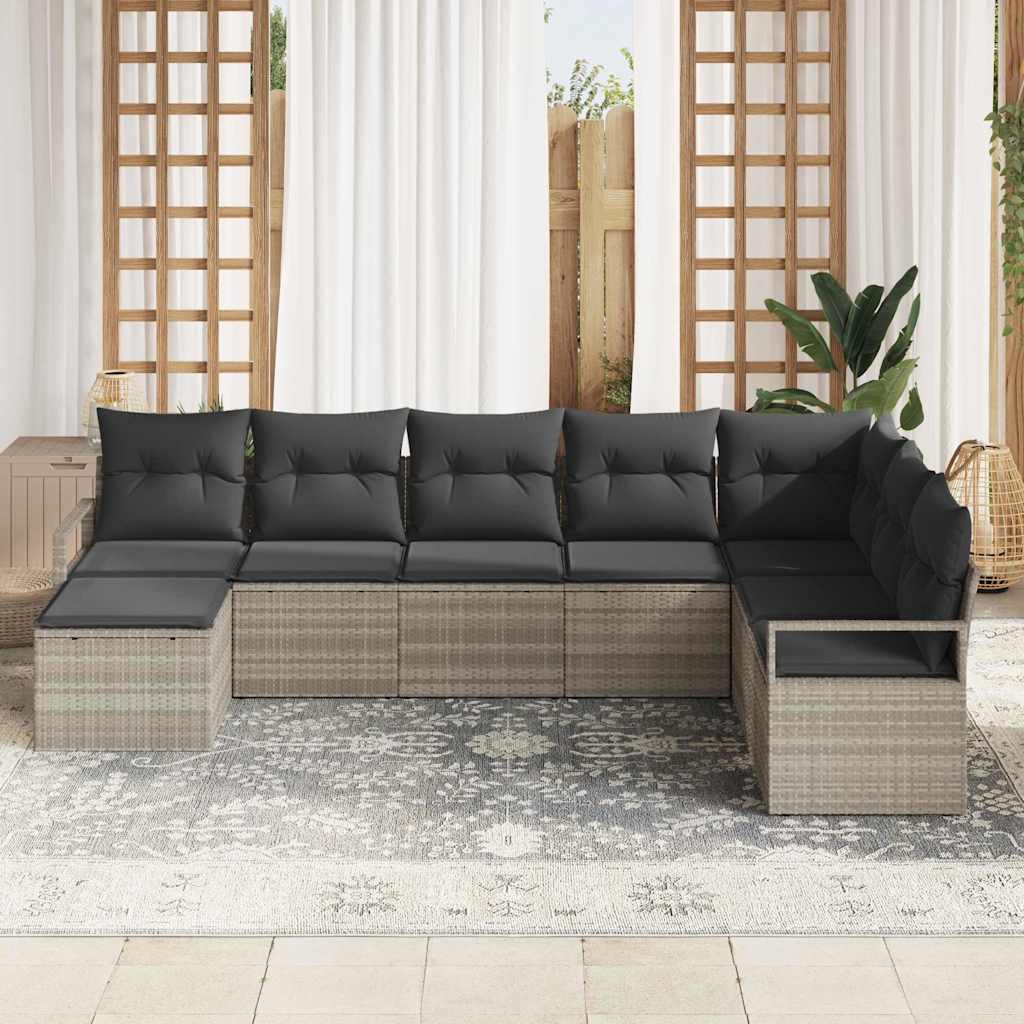 vidaXL Zestaw Sof z poduszką 8 pcs Jasnoszary polirattan
