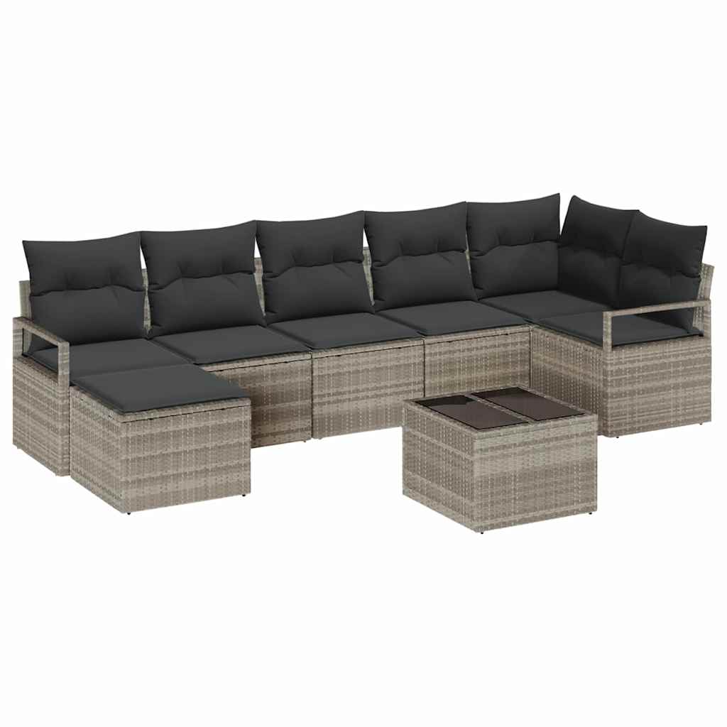 vidaXL Zestaw Sof z poduszką 9 pcs Jasnoszary polirattan