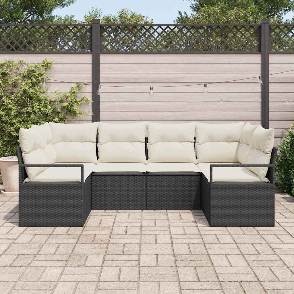 vidaXL Zestaw Sof z poduszką 6 pcs Czarny polirattan
