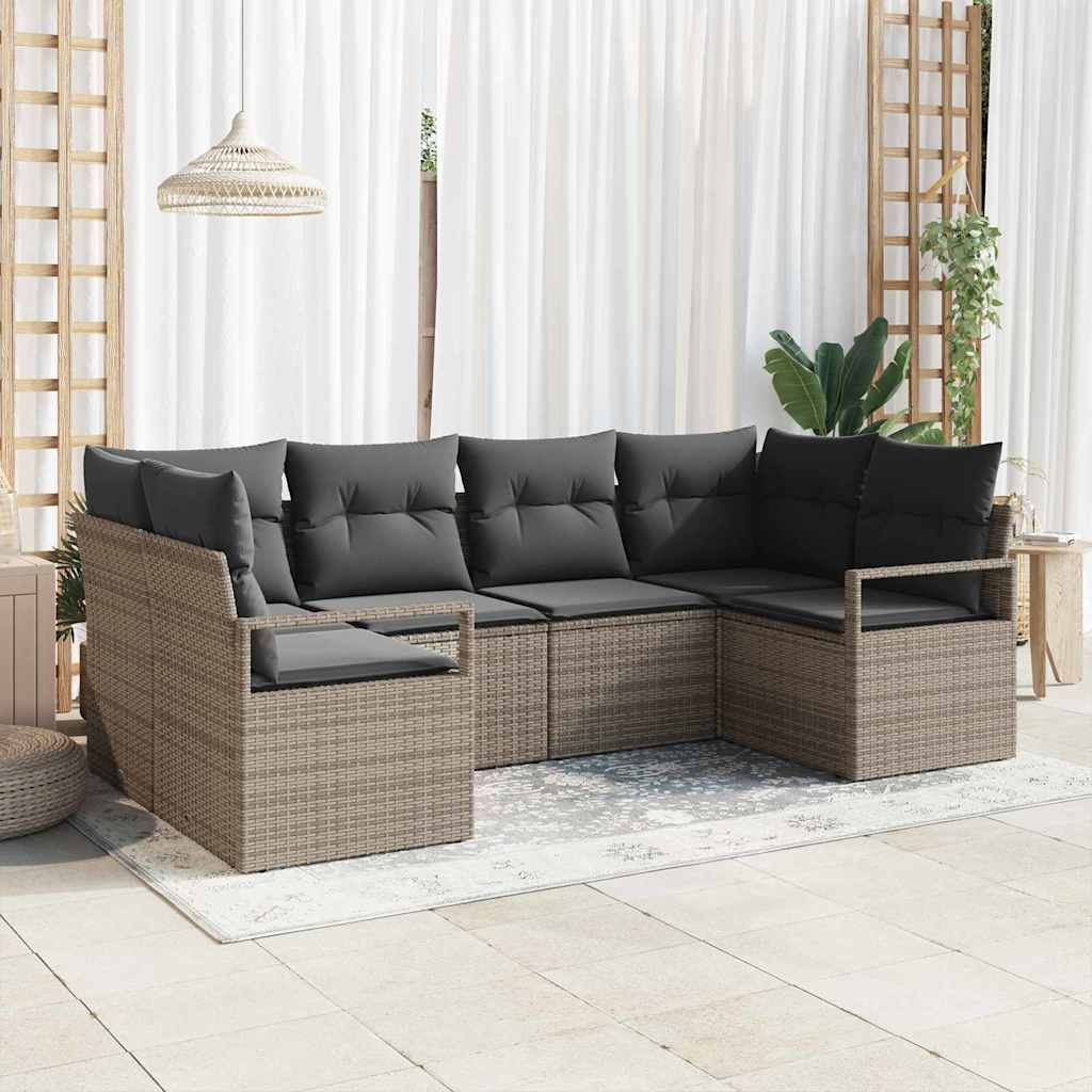 vidaXL Zestaw Sof z poduszką 6 pcs Szary polirattan